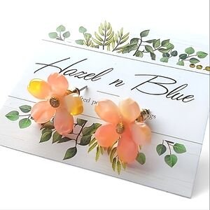 Hazel n Blue Handcrafted Pink, Yellow & Gold Flower Post Earrings